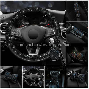 MELCO-Couvre Volant Bling en PU pour <span class=keywords><strong>Femme</strong></span>, 8 Pièces, Accessoires de Voiture Noirs, Modèle A1 - Product Image 3