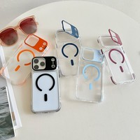 Coque de téléphone magnétique transparente avec support d'objectif pour iPhone 18/17 Pro Max 18 Pro, protection anti-chute aux quatre coins