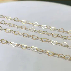 1/20 GF No Faded Heart Chain 14K Gold Filled Flat Heart Links Chain Extended Tail Chain for jewelry making