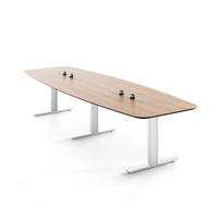 Table de conférence convertible électrique 6-8 personnes avec fonction assis-debout, prises intégrées sur rail, fonction mémoire intelligente, en acier inoxydable
