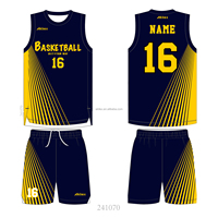 Ensemble d'uniformes de basketball personnalisés sublimés : Maillot bleu marine et jaune, short, sweat à capuche, polo, veste de survêtement, pantalon, sac à dos, sac de sport