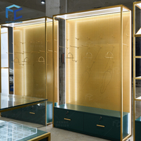 Étagère de présentation de chaussures et de chaussettes en bois, métal et verre au design simple, personnalisable, éclairage LED, logo personnalisé, couleur personnalisée, service OEM/ODM pour les magasins