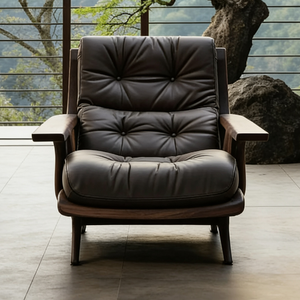 Sillón Moderno <span class=keywords><strong>de</strong></span> Cuero Marrón Genuino, Sillón <span class=keywords><strong>de</strong></span> Salón con Estructura <span class=keywords><strong>de</strong></span> Madera Maciza, Asiento Individual Ergonómico y Relajante - Product Image 2