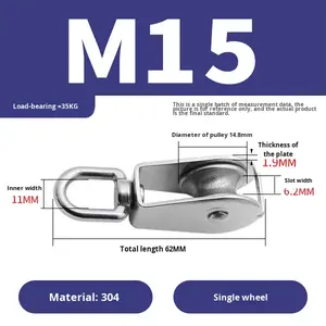 Puleggia a U in Acciaio Inossidabile 304 per Fune Metallica, Ruota di Sollevamento Singola/Doppia, Gancio Fisso Salva-Forza per Piccoli Sollevamenti - Product Image 6