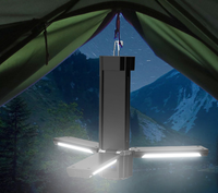 Lampe LED portable de camping avec batterie lithium rechargeable, étanche IP55, lumière du jour 5000K, intensité réglable et chargeur mobile