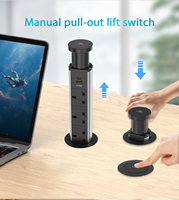 Enchufe de escritorio emergente de 60 mm con cargador inalámbrico de 15 W, USB-C PD de 20 W, USB-A de 18 W y 3 tomas de CA, regleta retráctil