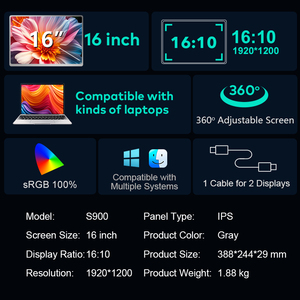 Hot Selling 16 inch Portable <b>Monitor</b> 1 Cable for 2 Screens IPS Panel Laptop Screen Extender USB-C connection for Laptop - Product Image 2