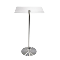 Podio de acero inoxidable a medida con poste curvo y cubierta de acrílico, atril de pie de suelo de lucite