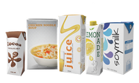 Boîte de lait et jus UHT en carton avec bouchons à vis, emballage aseptique de qualité supérieure, personnalisable avec logo, pour vente en gros