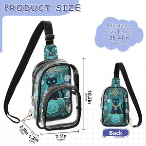 Sac messager transparent en PVC, sac à bandoulière transparent avec fermeture éclair et imprimé chat pour les voyages quotidiens - Product Image 2
