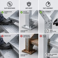 Échelles en acier à structure stable inclinée, avec marches antidérapantes à motifs, pour l'accès aux équipements d'atelier chimique