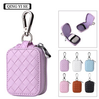 Étui de protection pour écouteurs en cuir synthétique tissé haut de gamme fait à la main pour Airpods 4/3/1 Pro3 2 Sac de rangement avec porte-clés
