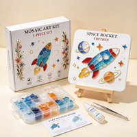 Kit d'art mosaïque en verre de mer pour fusée spatiale DIY en gros, ensemble de loisirs créatifs en carreaux de verre avec chevalet, fournitures de jouets éducatifs