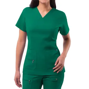 Set di Scrub per infermiere all'ingrosso Set di uniformi per maniche corte da cura per ospedale medico uniformi da donna con Logo personalizzato tessuto S-XXL