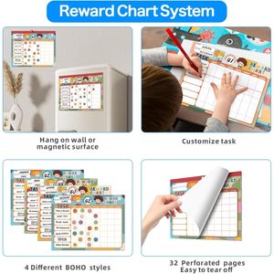 Boho 32 Chore <b>Charts</b> Behavior <b>Reward</b> <b>Chart</b> System,Sticker Chore <b>Chart</b> Pad for Kids,Magnetic <b>Reward</b> <b>Chart</b> - Product Image 5