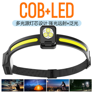 Lampe frontale LED légère en silicone avec capteur COB, rechargeable, projecteur pour la pêche nocturne en extérieur, la course à pied, charge Type C - Product Image 2