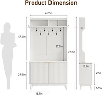 Armoires de couloir en bois blanc de 77 "avec 18 compartiments à chaussures, 9 crochets doubles, étagère réglable, armoire à chaussures
