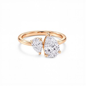 Elegant Two Stone Engagement <b>Ring</b> with Pear Cut Lab Grown Diamonds Premium Fine Jewelry for Women and Bridal Wear - Product Image 1