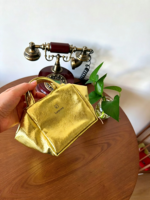 Pochette de maquillage portable en similicuir craquelé doré métallisé avec fermeture éclair, grande capacité, mini sac cosmétique à main