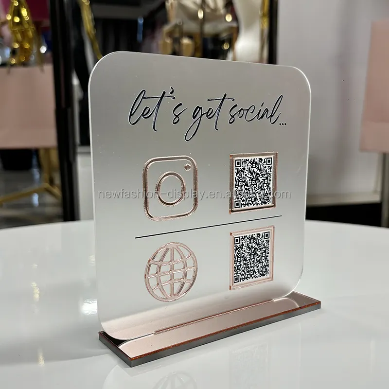 Custom Shapes Stand Menu Scan to Pay Feedback Tabletop Signs Social Media Multi Icons Salon Aclylic Qr Code Stand