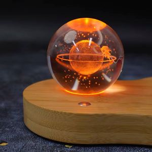 Custom Logo Crystal Ball Laser Engraving Night Light Souvenir with <b>Wireless</b> Charging Stand - Product Image 4