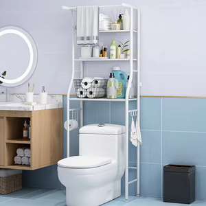 Cage de rangement double en acier inoxydable non perforé pour salles de bain domestiques – Étagère de rangement au design classique pour toilettes et machines à laver - Product Image 5