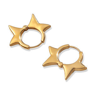 ต่างหูห่วงรูปดาวทรงเรขาคณิต เครื่องประดับแฟชั่นเหล็กไทเทเนียมชุบทอง 18K - Product Image 5