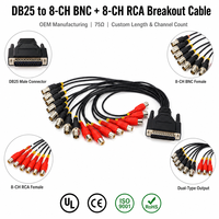 DB25 Erkek - 8-CH BNC Dişi + 8-CH RCA Dişi PVC İzoleli 75 Empedans Uyumlu Video Ses Bağlantı Kablosu Demeti