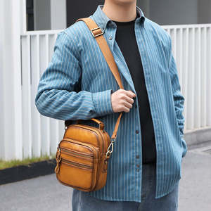 Sac à bandoulière vintage en cuir véritable pour hommes-Imperméable et léger pour les voyages et les affaires - Product Image 3