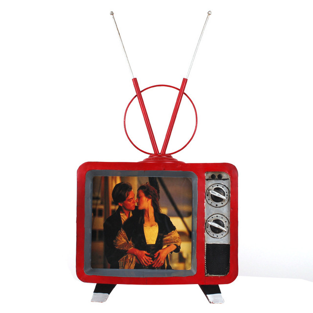 Retro Iron TV4 Television Model Vintage Antique Style Decoration for Bar Café and Window Display