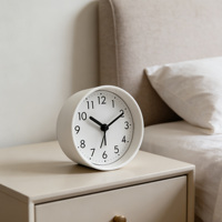 Reloj Despertador de Cuarzo de Plástico Blanco de 3 Pulgadas, Diseño Minimalista con Agujas, Funciona con Batería, Diseño Circular, Reloj de Escritorio Silencioso para Negocios