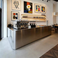 Comptoir de bar en acier inoxydable, bois massif et métal pour café/cocktails/glace/desserts, éclairage LED, finition vernie personnalisable