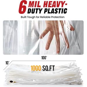 Clear <b>Plastic</b> Sheeting 6 Mil 10 Ft X 100 Ft UV Resistant For Construction Painting <b>Greenhouse</b> Farm Use - Product Image 4