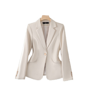 Women's Blazer Long Sleeve Professional Suit Jacket Khaki Color Worsted Fabric Office Wear - Product Image 5