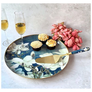 Achetez un plateau de service rond à fleurs avec une spatule à gâteau, une assiette décorative pour servir les desserts, pour la maison et la cuisine - Product Image 1
