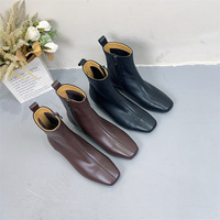 Sepatu Bot Ankle Boots Kulit Sapi Gaya Inggris Baru untuk Wanita, Sepatu Bot Martin Ritsleting Belakang Ujung Persegi Musim Dingin, Sepatu Bot Fashion