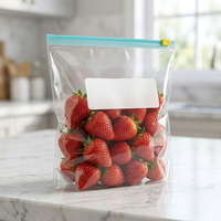 Sac en plastique transparent LDPE de qualité alimentaire, épaisseur 0,1 mm, avec fermeture éclair coulissante et étiquette inscriptible pour le stockage des aliments
