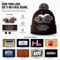 Bonnet d'hiver en tricot personnalisé avec logo, bonnet jacquard à pompon avec texte brodé