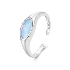 Edler Schmuck 925 Sterling Silber Personal isierte ovale Augen öffnung Verstellbarer Ring für Frauen