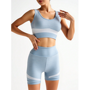 Gilet sportivo due pezzi in tinta unita da donna e pantaloncini estivi per allenamento Yoga per il tempo libero - Product Image 2