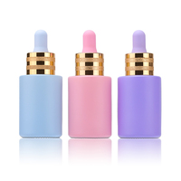 Flacons compte-gouttes givrés bleu rose ambre transparents de 30 ml (1 oz) pour emballage cosmétique, sérum visage et huile essentielle capillaire avec pipette