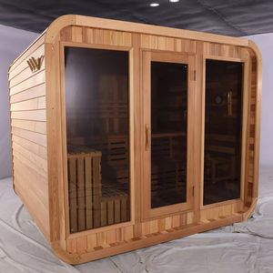 6-Person Outdoor Sauna Room 6kW Fogão Red Cedar Square Sauna House Far Infrared Steamer Inclui painel de controle - Product Image 6