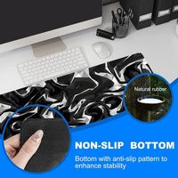Grand tapis de souris topographique avec contour, pour clavier et souris d'ordinateur, avec base antidérapante de 1,5 mm, 11,8x31,5 pouces, noir