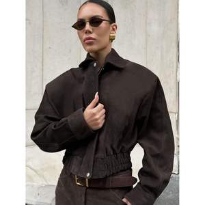 เสื้อแจ็คเก็ตมอเตอร์ไซค์ผู้หญิงแบบสั่งทำพิเศษ ปี 2026 ผ้าหนังกลับเทียม แขนยาว ซิปหน้า กันลม เสื้อนอกสำหรับฤดูใบไม้ร่วง - Product Image 1