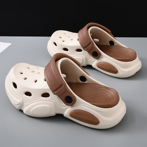 Men's <b>Clogs</b> Summer Outdoor Wear Non Slip Thick Soled Height Increasing Breathable Beach Sandals White Blue Color Blocking - Product Image 3