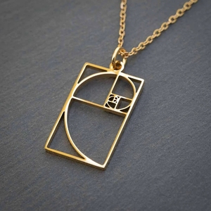 Fibonacci collana a spirale oro giallo in scala 18k placcato oro in acciaio inox matematica scienza gioielli - Product Image 1