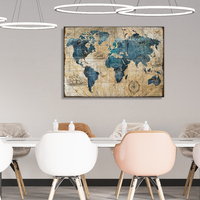 Peinture sur toile vintage de la carte du monde, art bleu, culture, voyage, globe, monument, affiche, impression murale, image pour le salon, le bureau