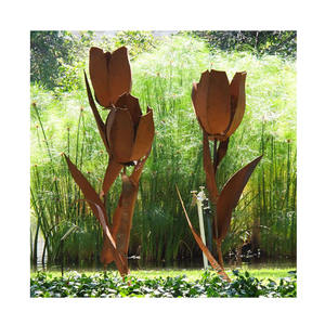 منحوتات زهور من الستيل الصدئة لتزيين الأماكن الخارجية - Product Image 3