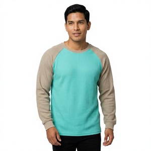 Camiseta de Manga Larga con Cuello Redondo y Tejido Waffle para Hombre, Color Sólido, Transpirable, Corte Casual, Largo Regular, 100% Algodón - Product Image 1