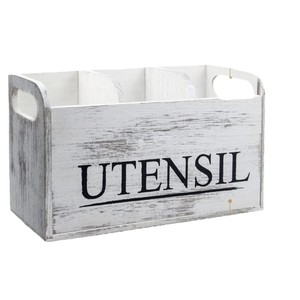 Retro White Wooden Utensil <b>Storage</b> <b>Box</b> Rectangular Multi Compartment <b>Kitchen</b> Organizer - Product Image 1